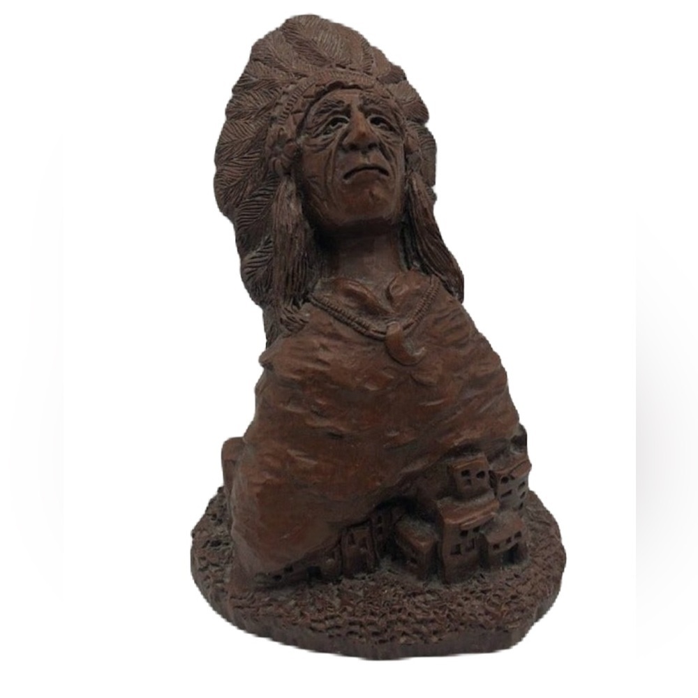 Vintage Red Mill Mfg Handcrafted Carved Indian Chief Figurine Native American